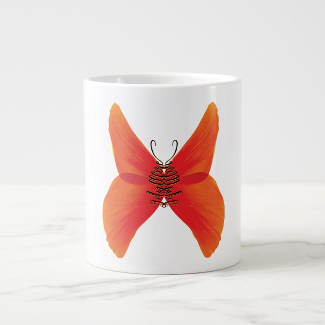 Grande Tasse Papillon rouge orange avec votre nom (Devant)