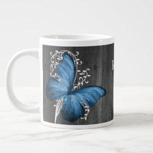 Grande Tasse Papillon rustique bleu personnalisé