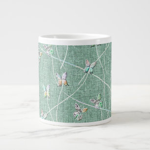 Grande Tasse Papillons à l'aquarelle sur fond vert menthe 