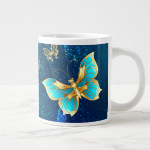 Grande Tasse Papillons d'or sur un Arrière - plan bleu