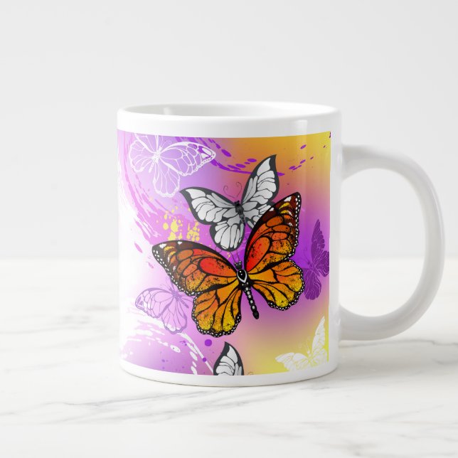 Grande Tasse Papillons Monarque sur Arrière - plan pourpre (Droite)