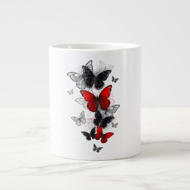Grande Tasse Papillons noirs et rouges volants (Devant)