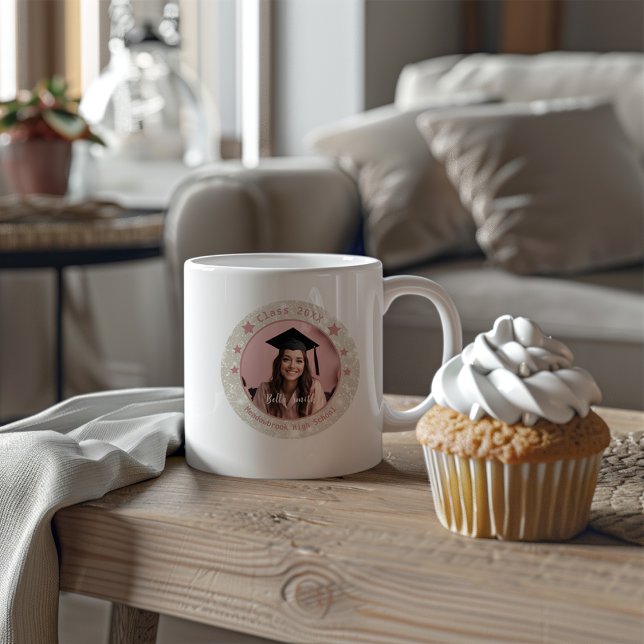 Grande Tasse Parties scintillant moderne Photo Pink Graduation (Créateur téléchargé)