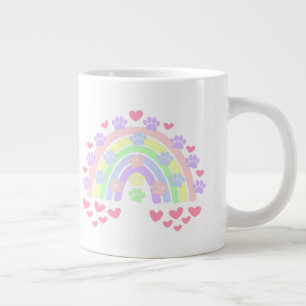 Grande Tasse Pastel Rainbow Hearts Chien Empreintes de pattes C