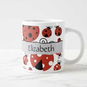 Grande Tasse Pattern Of Ladybugs, Red Ladybugs, Your Name