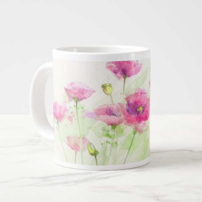 Grande Tasse Pavot à aquarelle peint 3 (Devant gauche)
