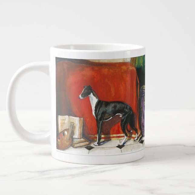 Grande Tasse Peinture à l'aquarelle italienne Greyhound (Gauche)