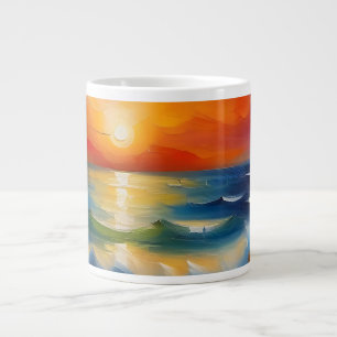 Grande Tasse Peinture à l'huile de couché de soleil orange sur