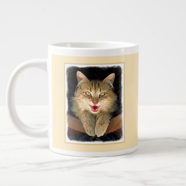 Grande Tasse Peinture de chat Mad - Cute Original Cat Art (Gauche)