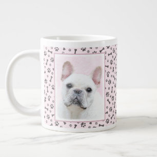 Grande Tasse Peinture française de Bulldog (Crème/Blanc) - Art