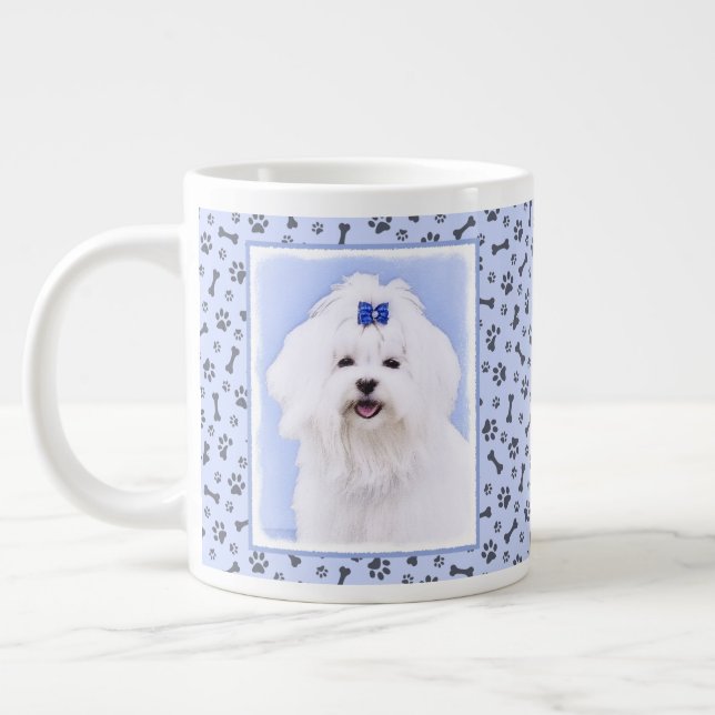 Grande Tasse Peinture maltaise - Joli art original pour chien (Gauche)