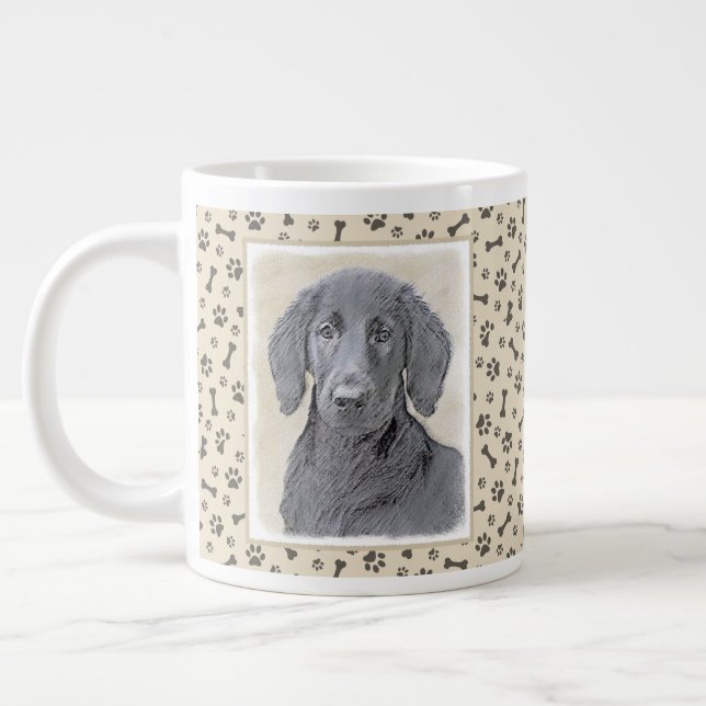 Grande Tasse Peinture Retriever à revêtement plat - Art Chien o (Gauche)