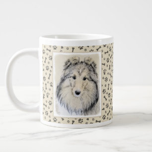 Grande Tasse Peinture sur chien de Shetland - Belle art origina