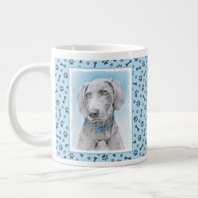 Grande Tasse Peinture Weimaraner - Joli art original chien (Gauche)