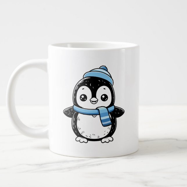 Grande Tasse Penguin Mug Cute Winter  | Penguin with Hat and Sc (Gauche)