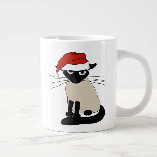 Grande Tasse Père Noël siamois | Drôle Noël Vacances Kitty Chat (Droite)