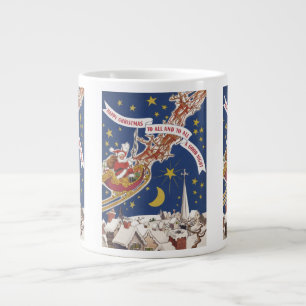 Grande Tasse Père Noël Vintage Avec Renne Volant