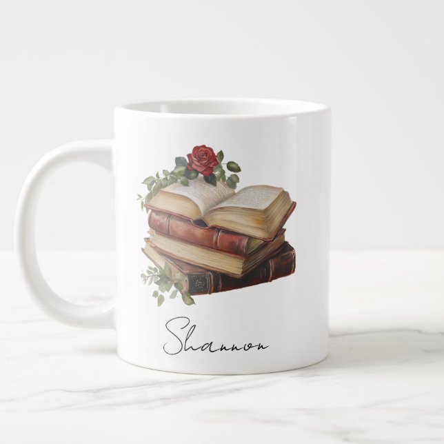 Grande Tasse Personalized Name Floral Book Lover (Gauche)