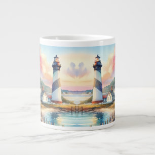 Grande Tasse Phare côtier et chalets de plage Scène