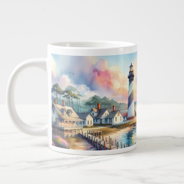 Grande Tasse Phare côtier et chalets de plage Scène (Gauche)