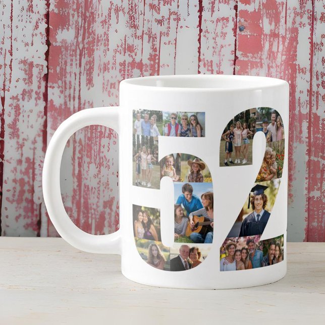 Grande Tasse Photo Collage Numéro 52 - 52e anniversaire (Number 52 Photo Collage Giant Coffee Mug)