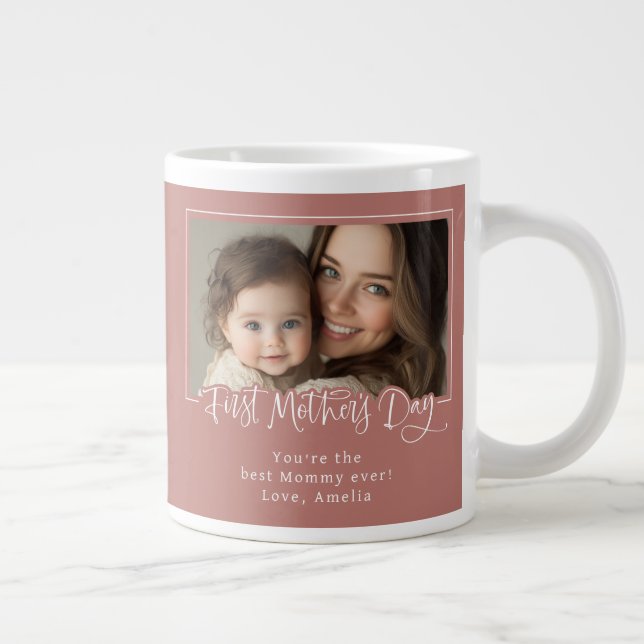 Grande Tasse Photo de la première fête des mères de Dusty Pink (Droite)