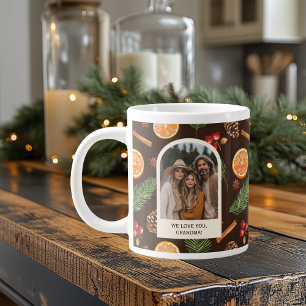 Grande Tasse Photo texte personnalisé Motif botanique hivernal