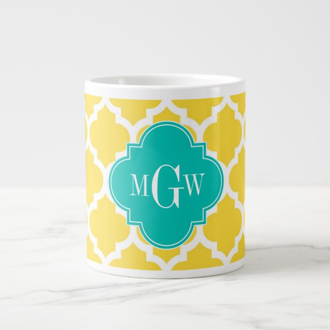 Grande Tasse Pineapple Wht Moroccan #5 Teal 3 Monogram initial (Devant)