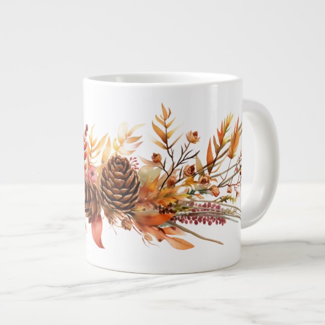 Grande Tasse Pinecones rustiques et feuilles d'automne enflammé (Devant droit)
