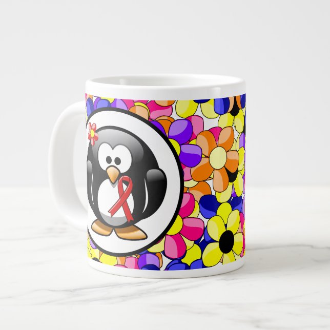 Grande Tasse Pingouin à ruban de sensibilisation rouge (Devant gauche)