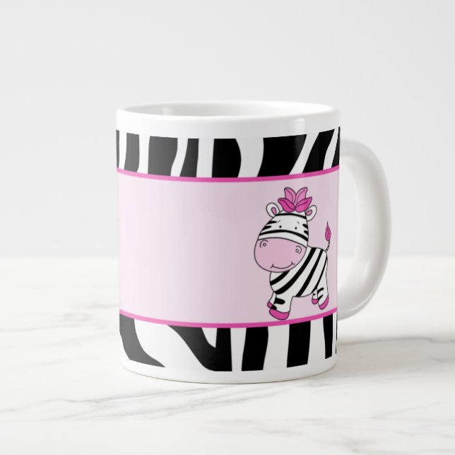 Grande Tasse Pink Zebra Stripe 20oz Jumbo café Mug avec Zebra (Devant droit)