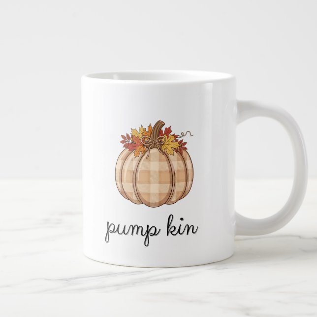 Grande Tasse Plaid Pumpkin Autumn Leaves Art (Droite)