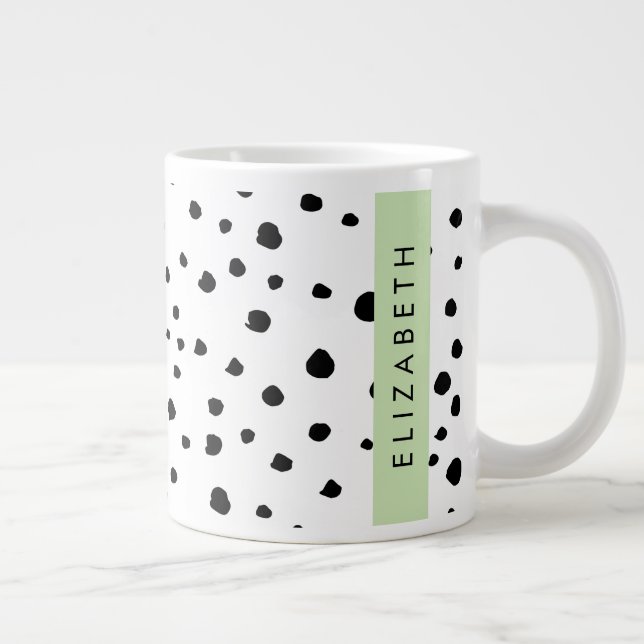 Grande Tasse Points dalmatiens, Spots, Noir et Blanc, Votre nom (Droite)