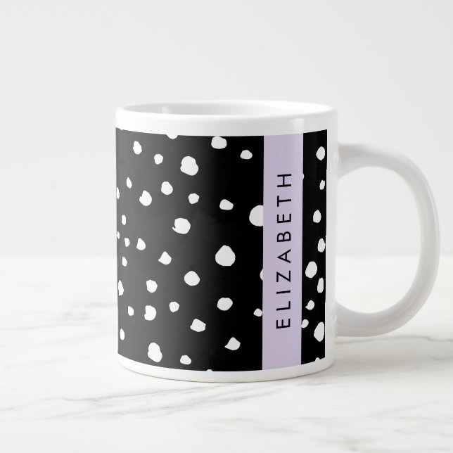 Grande Tasse Points dalmatiens, Spots, Noir et Blanc, Votre nom (Droite)