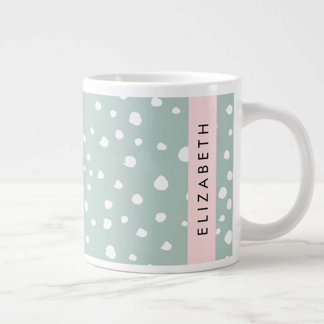 Grande Tasse Points Dalmatiens verts, Spots, Votre Nom (Droite)