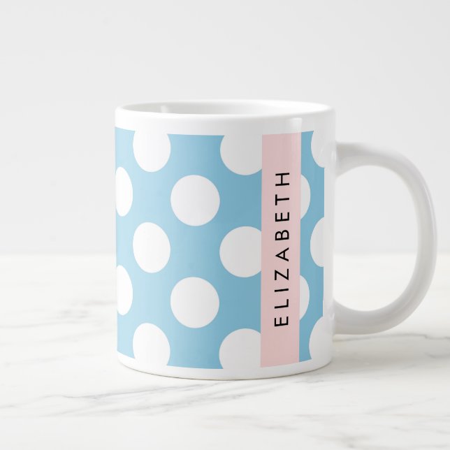 Grande Tasse Pois Bleus, Motif Polka Dot, Votre Nom (Droite)