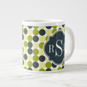 Grande Tasse Pois verts et Monogramme bleu