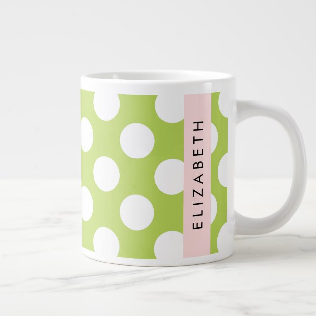 Grande Tasse Pois verts, Motif Pointe Polka, Votre Nom (Droite)
