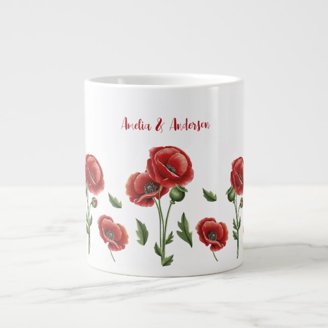 Grande Tasse Poppies rouges personnalisées Floral (Devant)