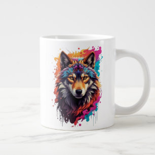 Grande Tasse Portrait de loup coloré Art animalier abstrait-876