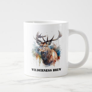 Grande Tasse Portrait majestueux d'élan à l'aquarelle, personna
