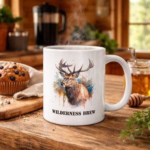 Grande Tasse Portrait majestueux d'élan à l'aquarelle, personna
