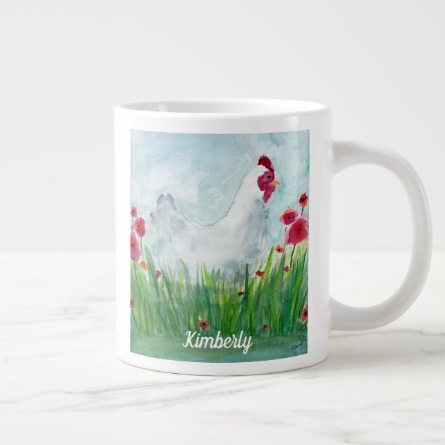 Grande Tasse Poulet aquarelle personnalisé (Droite)