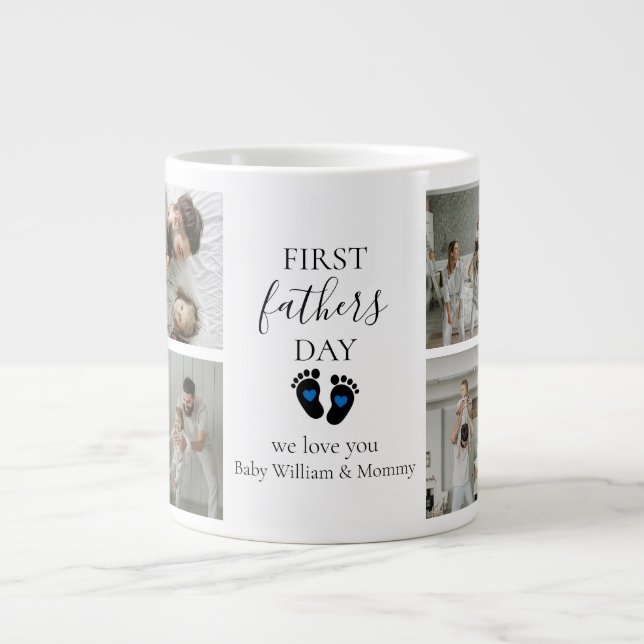 Grande Tasse Première Fête des pères - Empreintes bébé et Coeur (Devant)