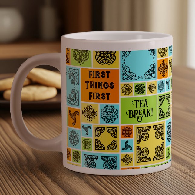 Grande Tasse Premières Choses Première Pause Thé! Magenta et bl (Créateur téléchargé)