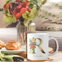 R Lettre or Monogramme jaune rouge roses florales