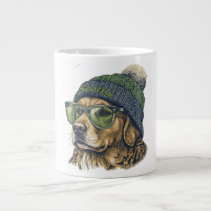 Grande Tasse Récupérateur doré Hipster Seattle Bonnet et Lunett