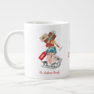 Grande Tasse Red Green Family Winter Sleigh Modern Christmas