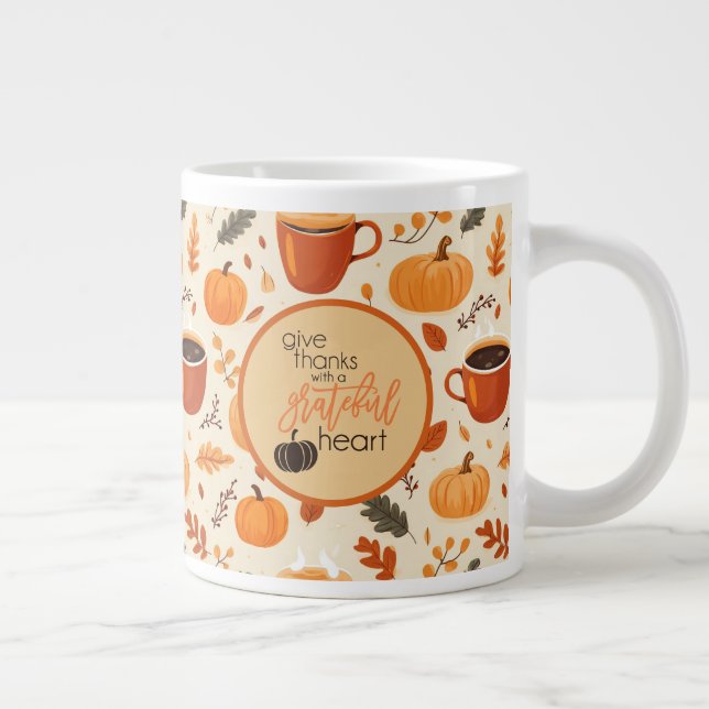 Grande Tasse Remerciez-vous avec un coeur gracieux Feuilles aut (Droite)