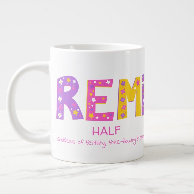 Grande Tasse Remi Girls nom signifiant étoiles de fleurs violet (Gauche)